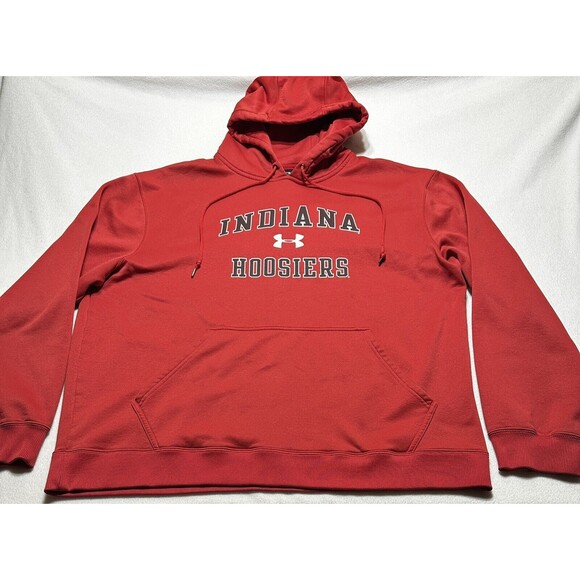 Indiana Hoosiers Under Armour Size XL Red Hoodie IU Pullover *READ* SNAGS* - Picture 1 of 13